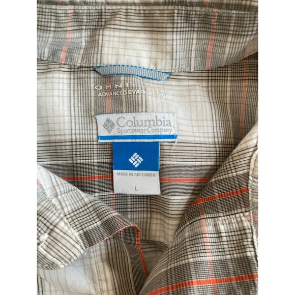 Columbia Button Shirt Large Plaid Short Sleeve Omni Wick Brown White Performance - Picture 5 of 12